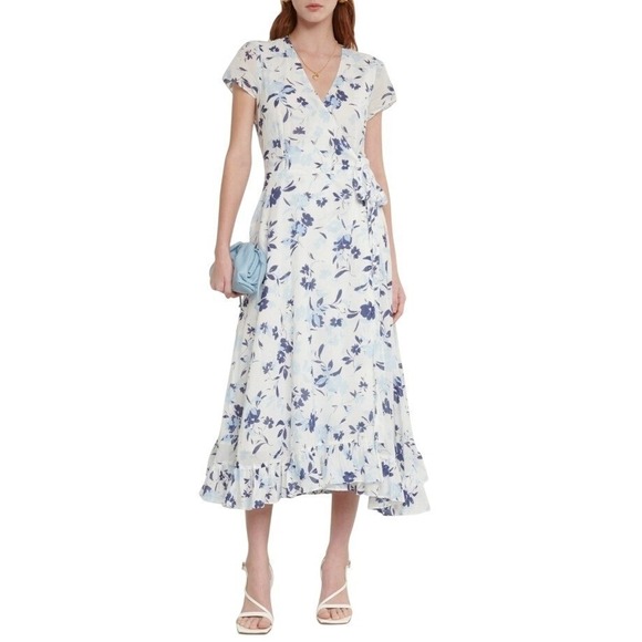 Polo Ralph Lauren Dresses & Skirts - Polo Ralph Lauren Wrap Dress Floral Midi White Cotton Midi Cottagecore Preppy 10